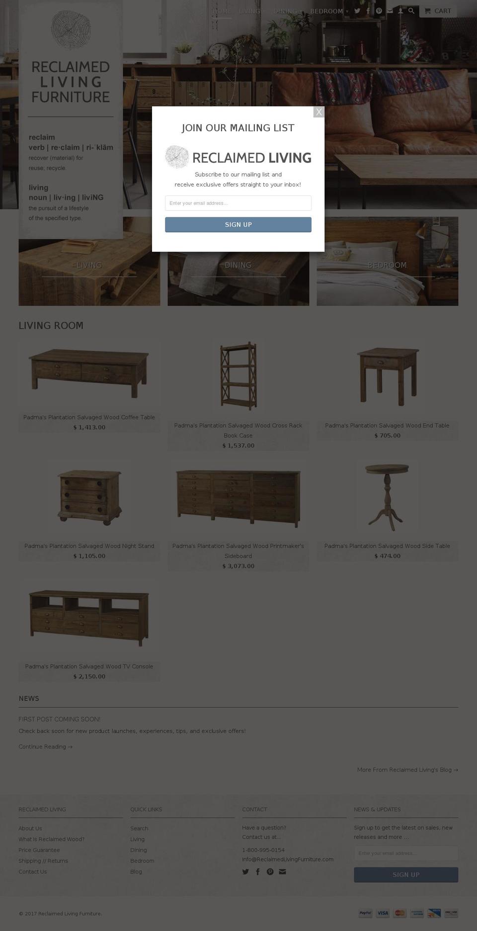 reclaimedlivingfurniture.com shopify website screenshot