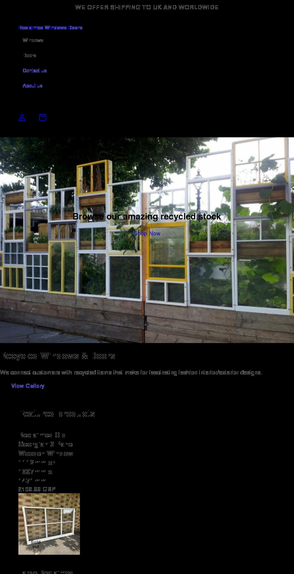 reclaimedwindowsdoors.com shopify website screenshot