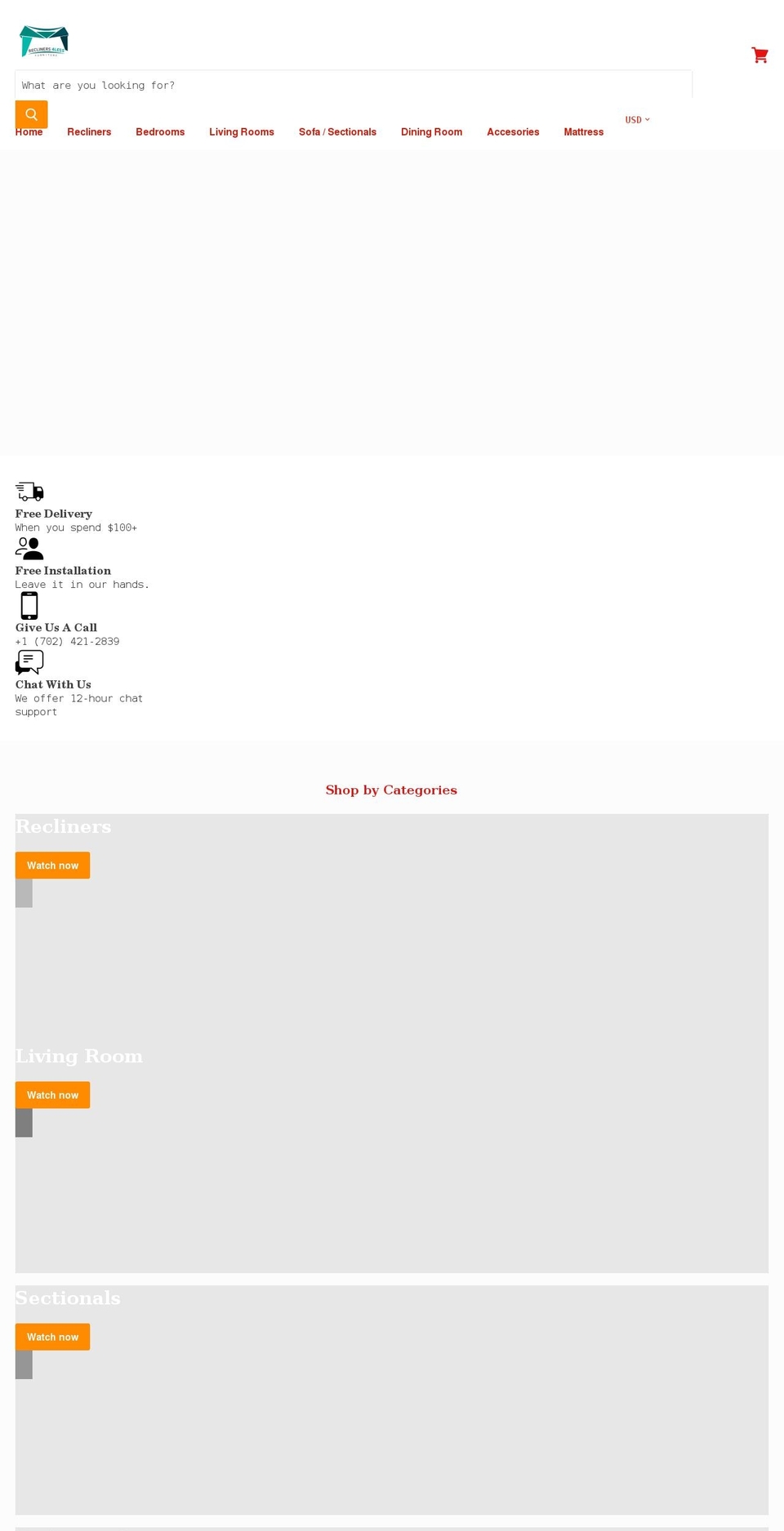 recliners4less.com shopify website screenshot