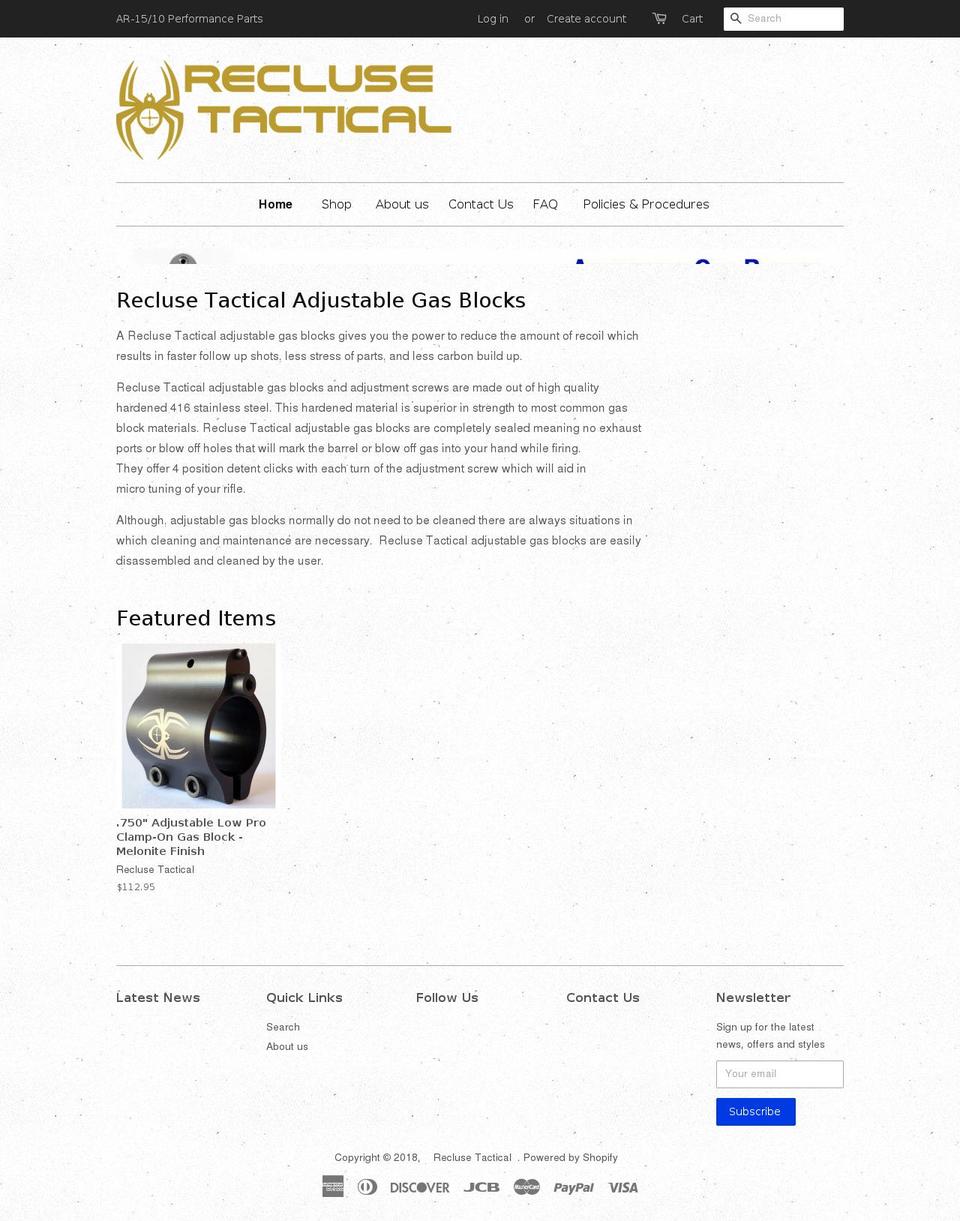 reclusetactical.com shopify website screenshot