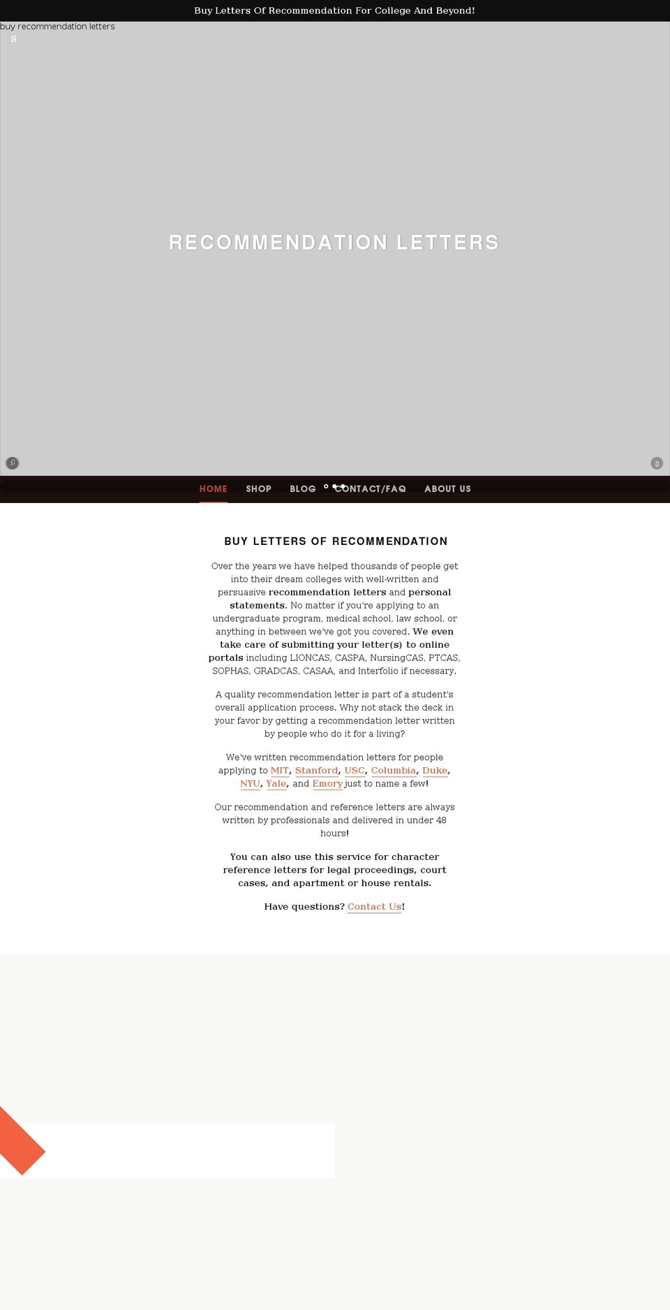 recommendationletters.pro shopify website screenshot