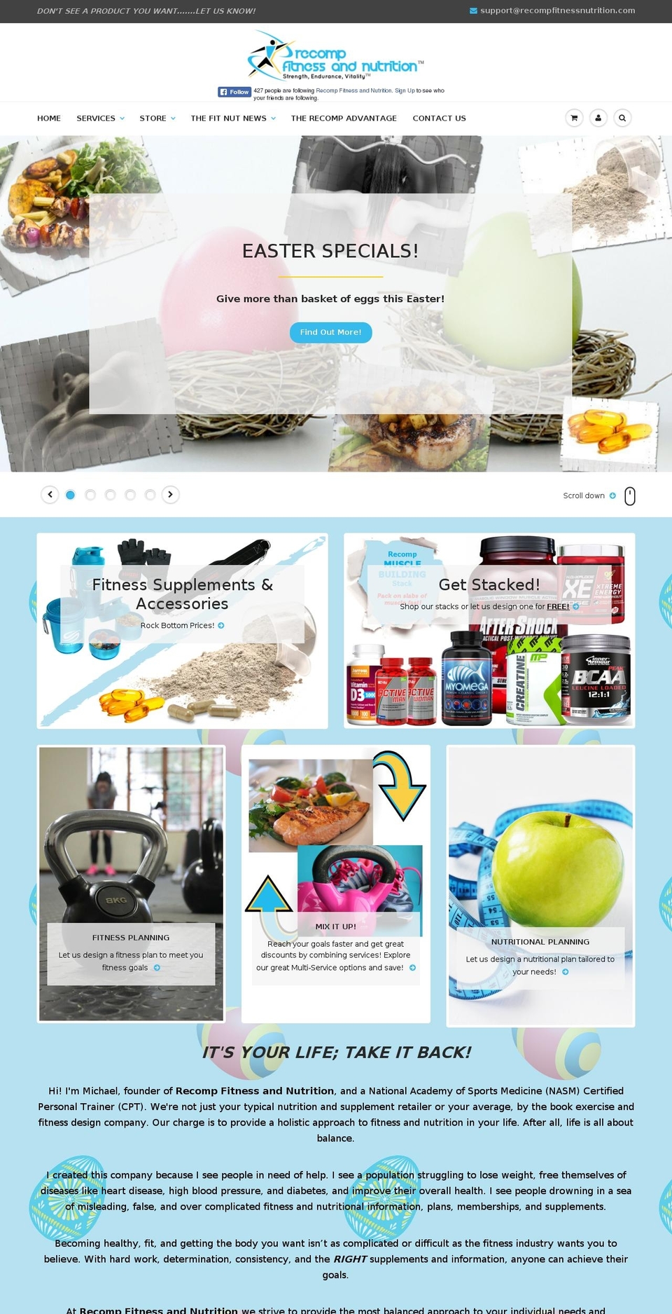 recompfitnessnutrition.com shopify website screenshot