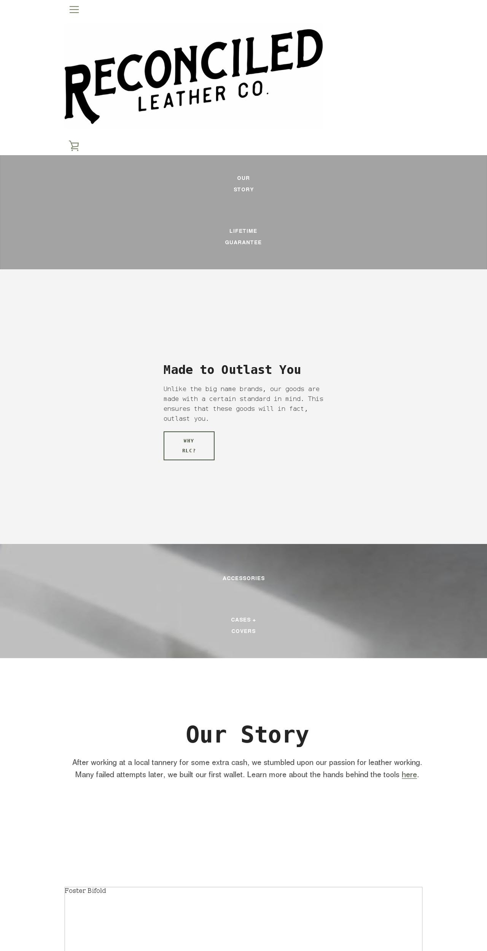 reconciledleatherco.com shopify website screenshot