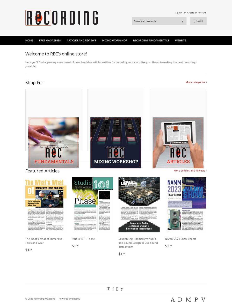 recording-magazine.myshopify.com shopify website screenshot