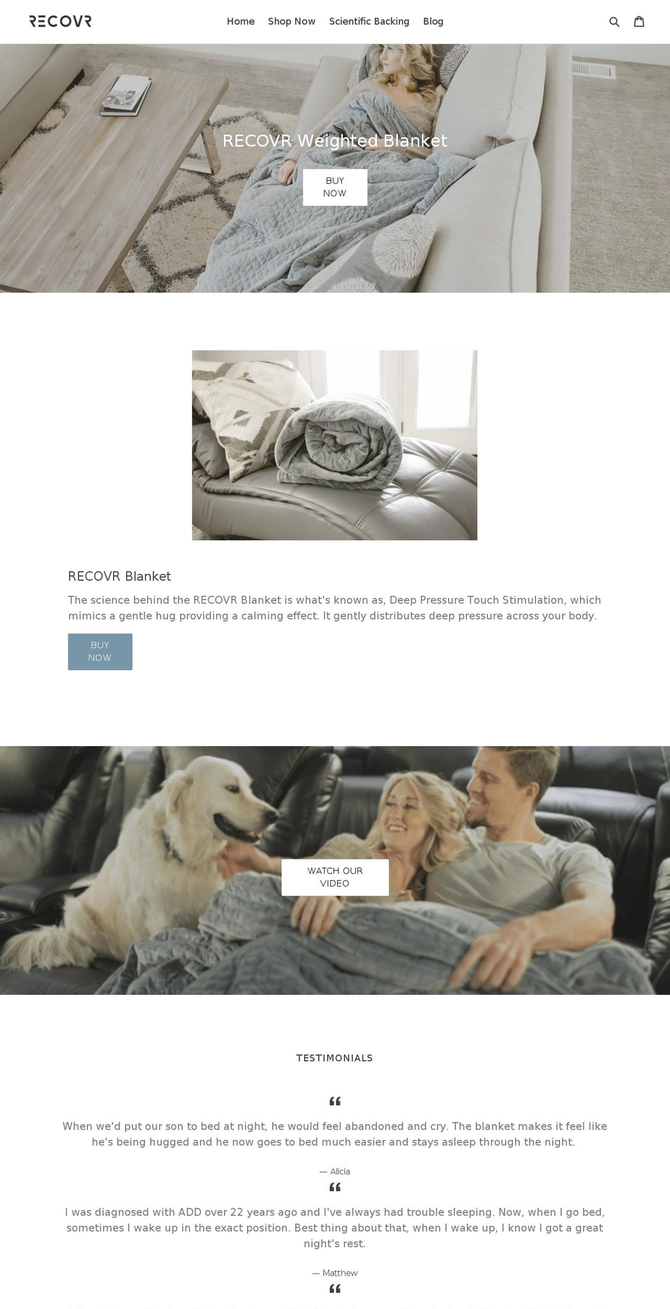 recoverblanket.com — Shopify storefront screenshot
