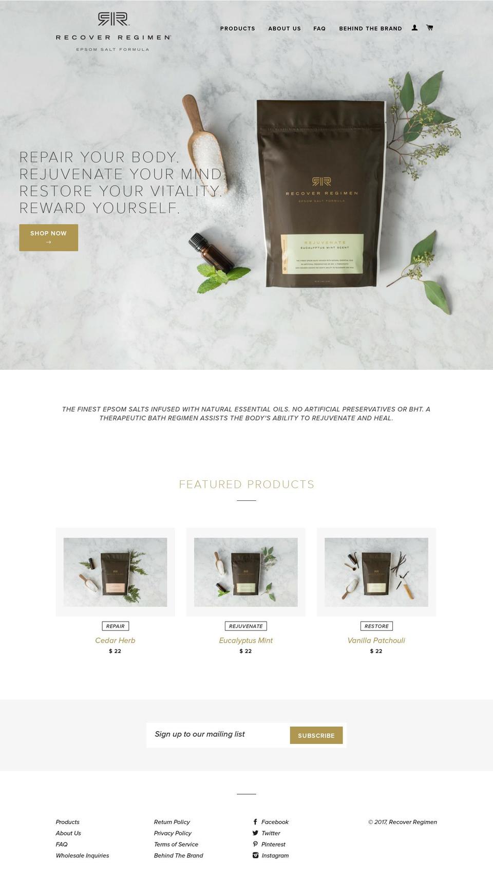 recoverregimen.us shopify website screenshot