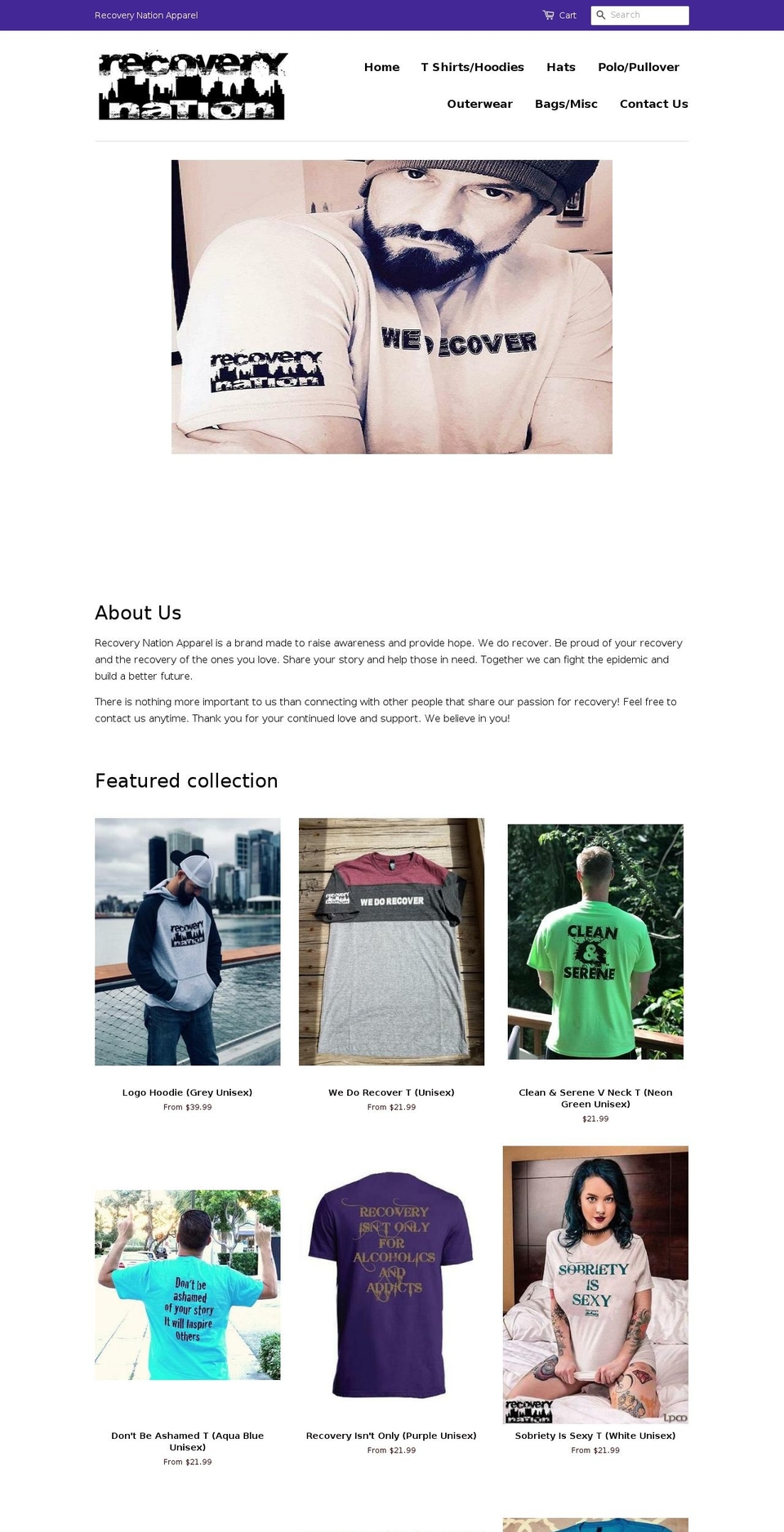 recoverynationapparel.com — Shopify storefront screenshot