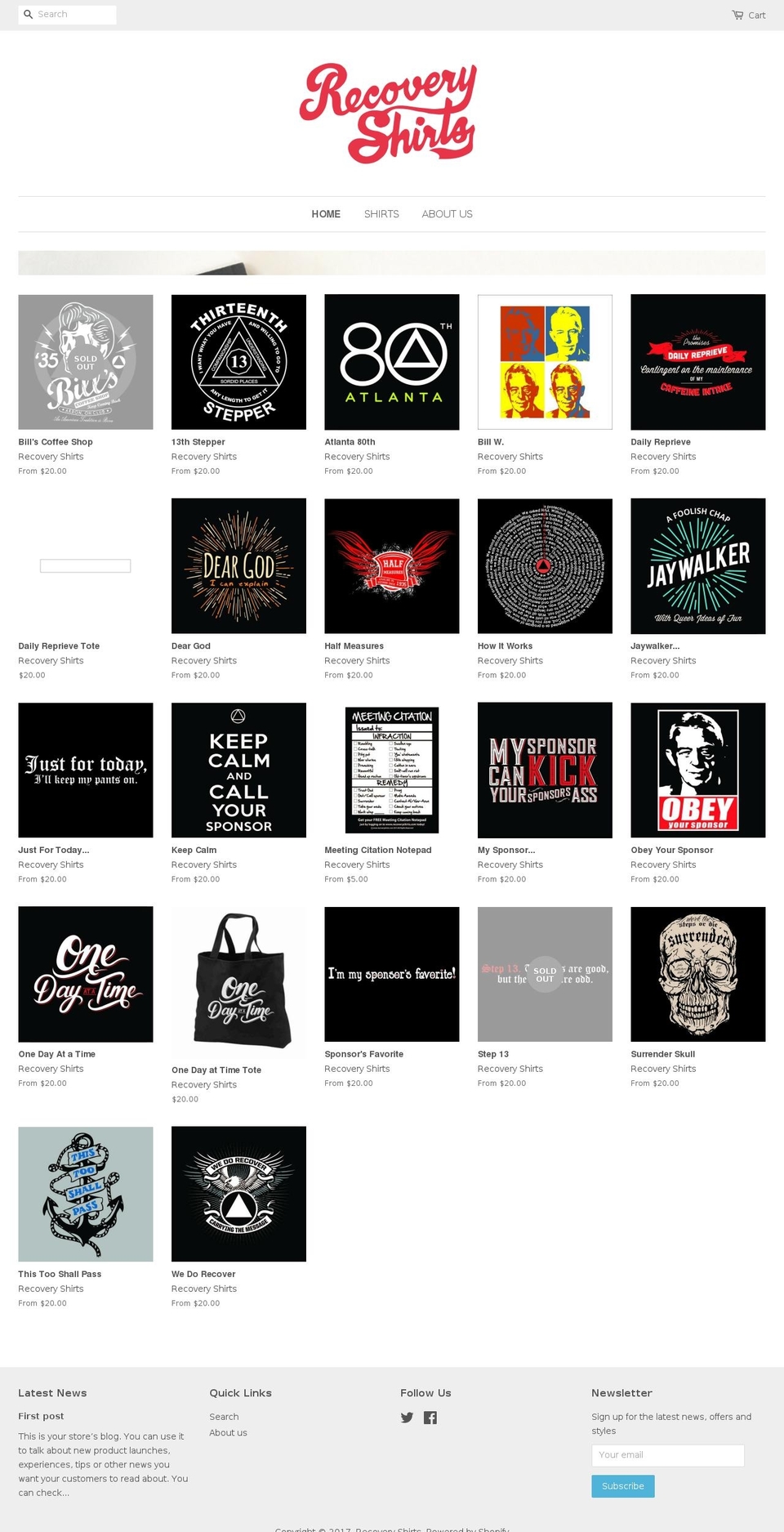 recoveryshirts.com shopify website screenshot