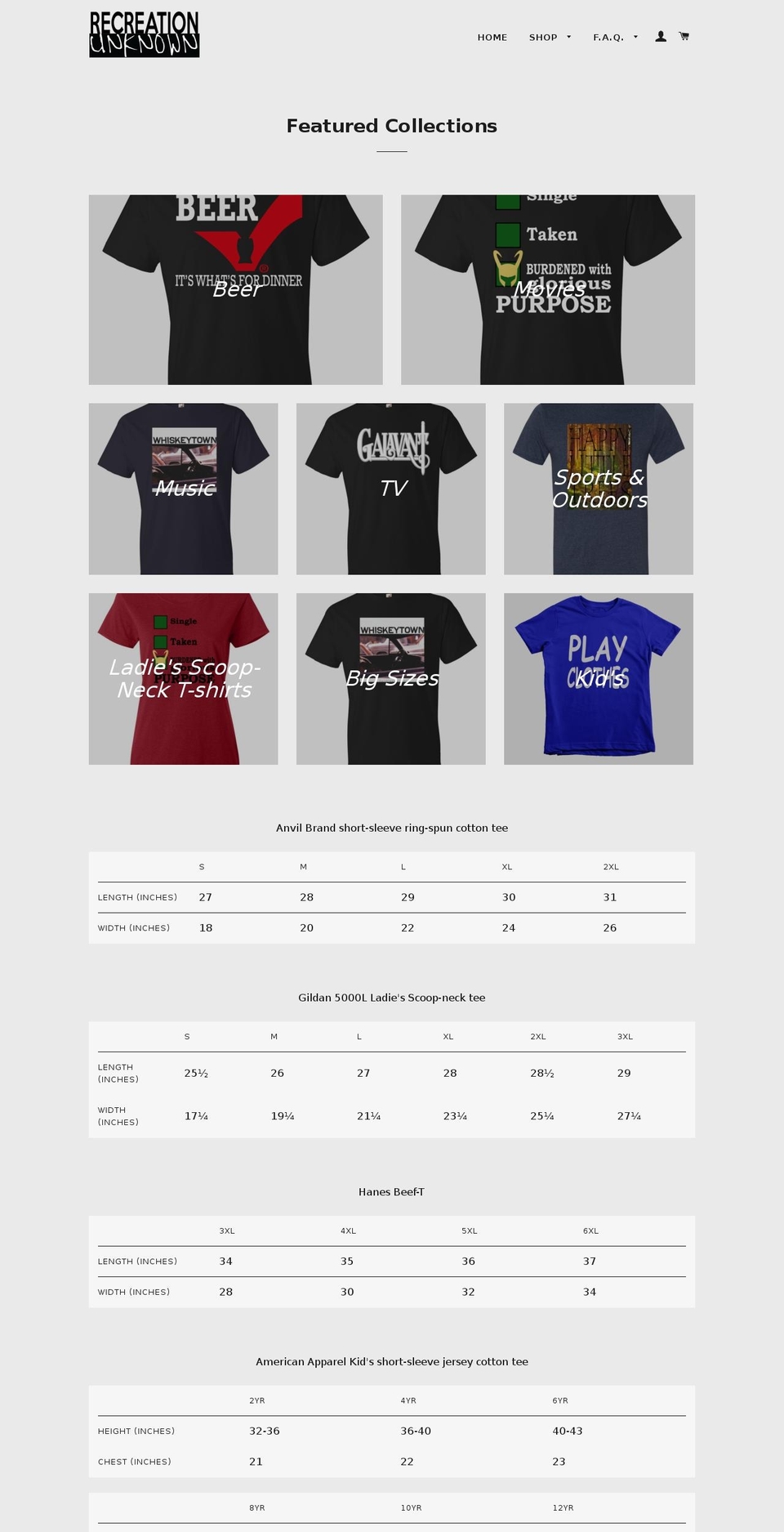 recreation-unknown.com shopify website screenshot