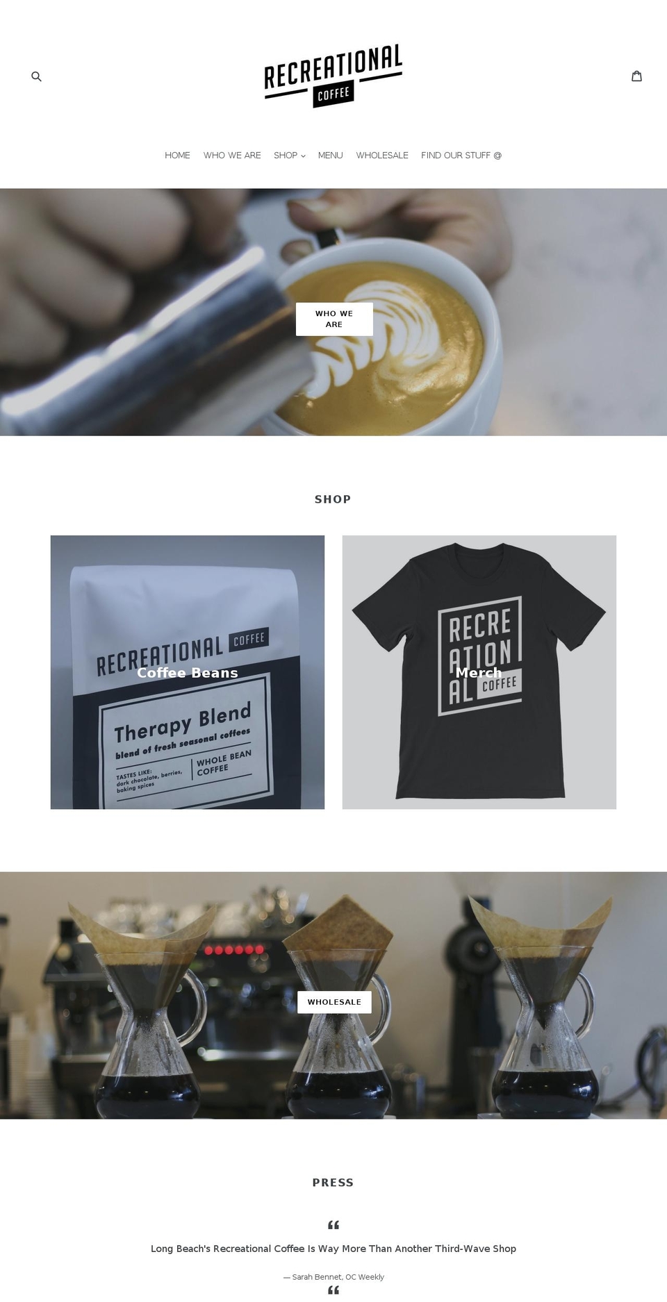 recreational.coffee shopify website screenshot