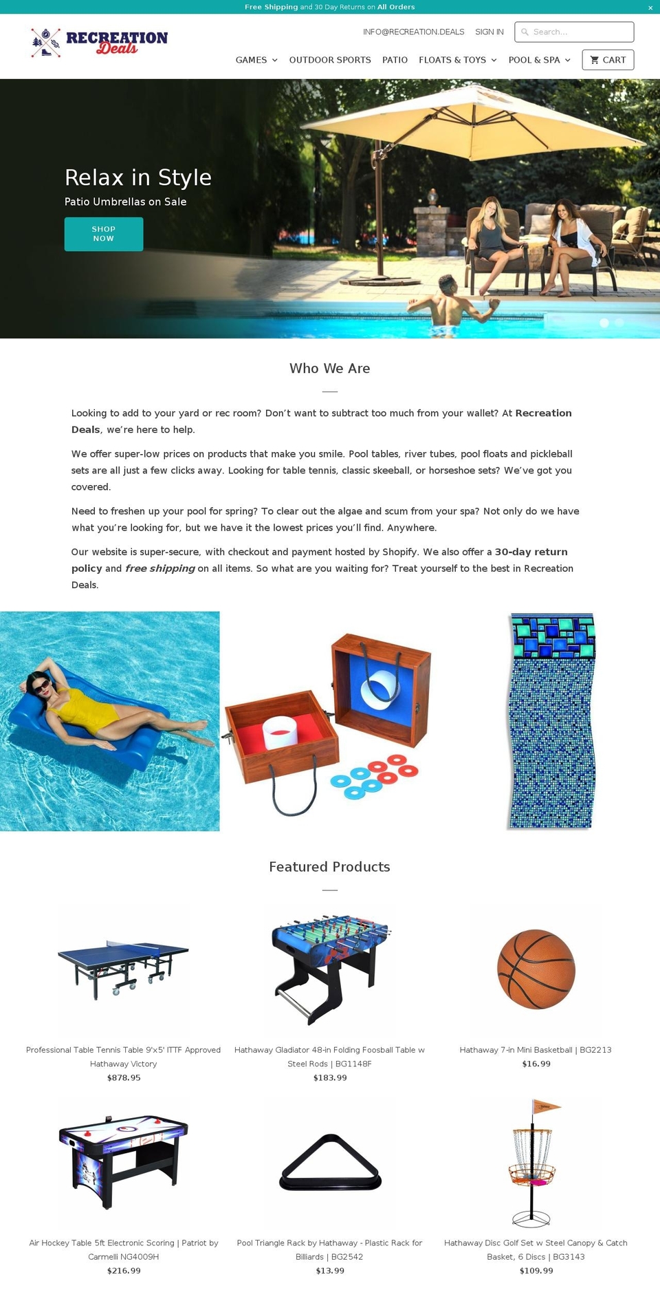 recreationdeals.com shopify website screenshot