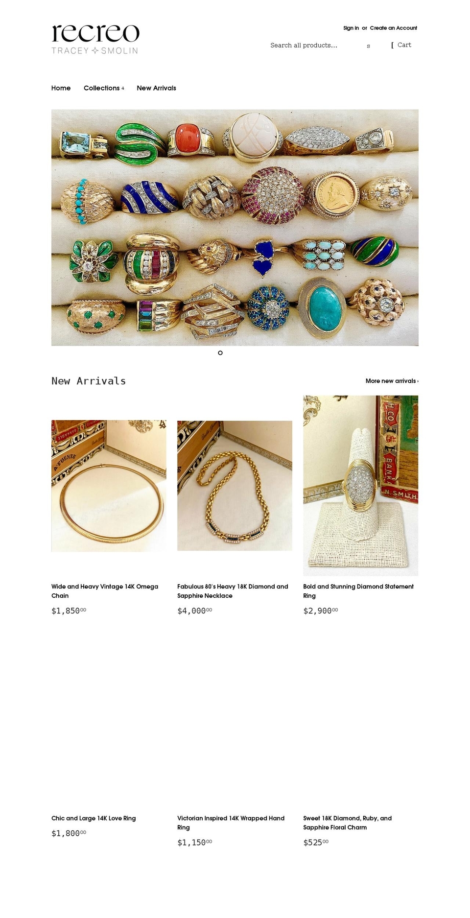 recreojewelry.com shopify website screenshot
