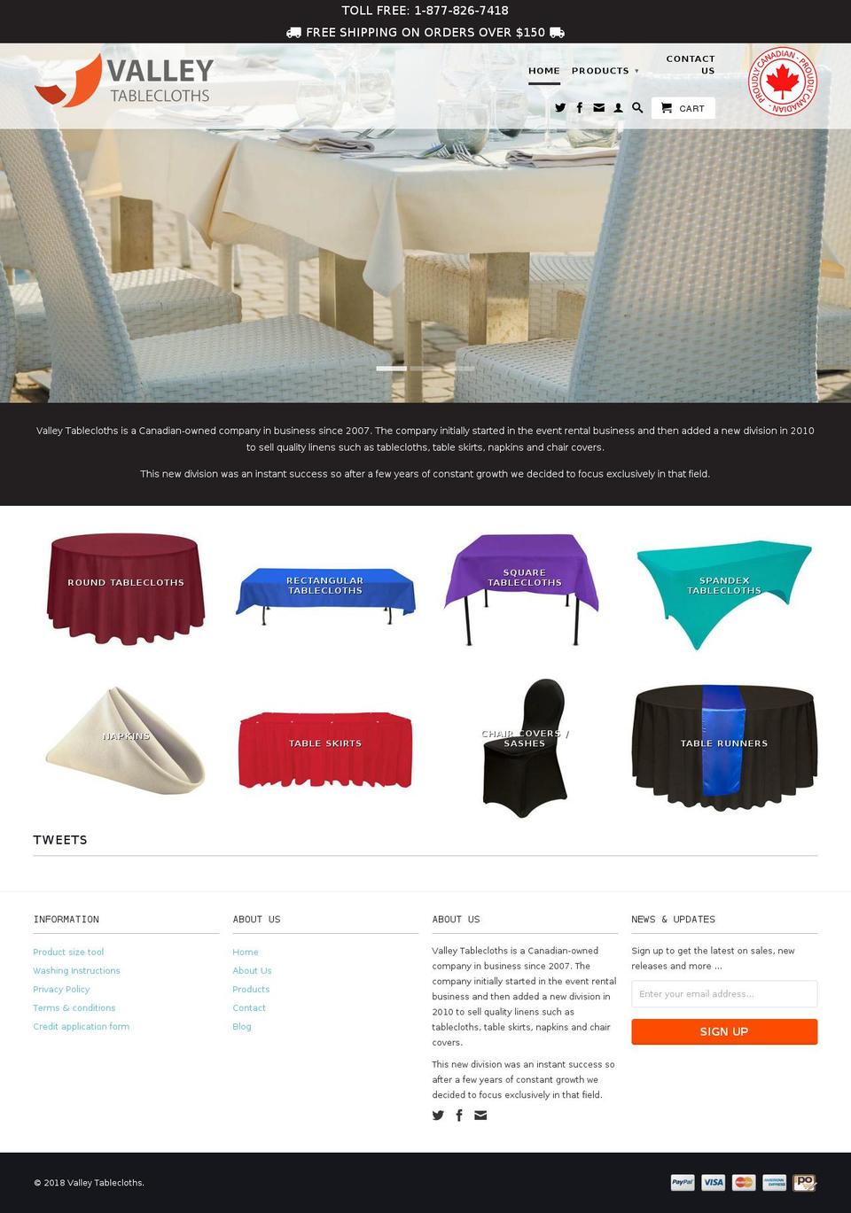 Valley Tablecloth Shopify theme site example rectangulartableclothscanada.com