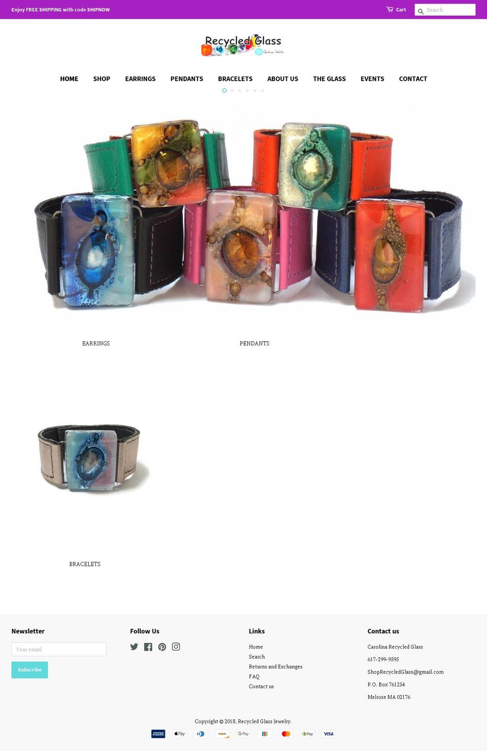 recycledglassjewelry.com shopify website screenshot