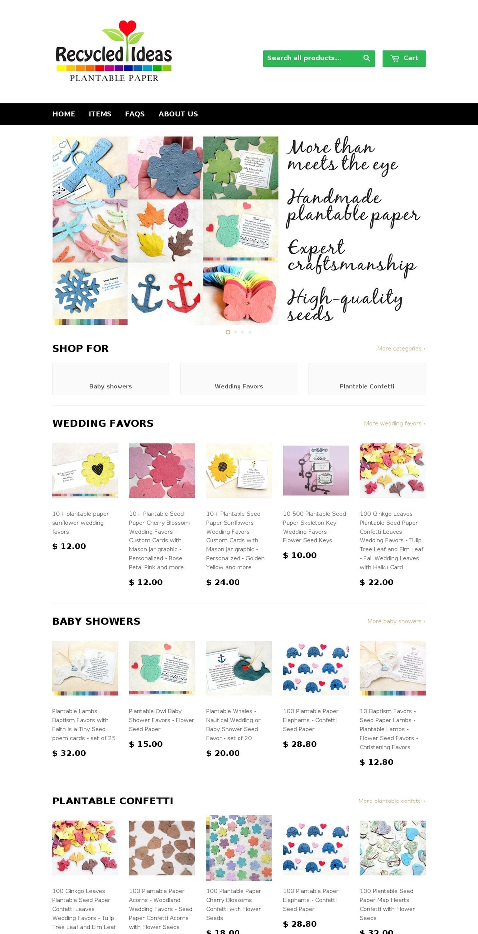 recycledideasfavors.com shopify website screenshot