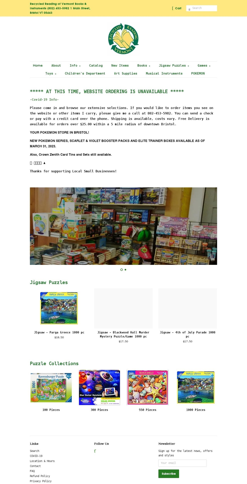 recycledreadingofvt.com shopify website screenshot