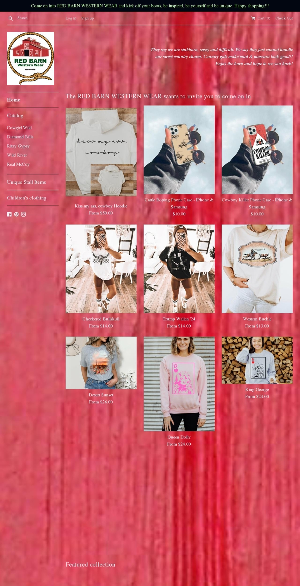 redbarnwesternwear.com shopify website screenshot