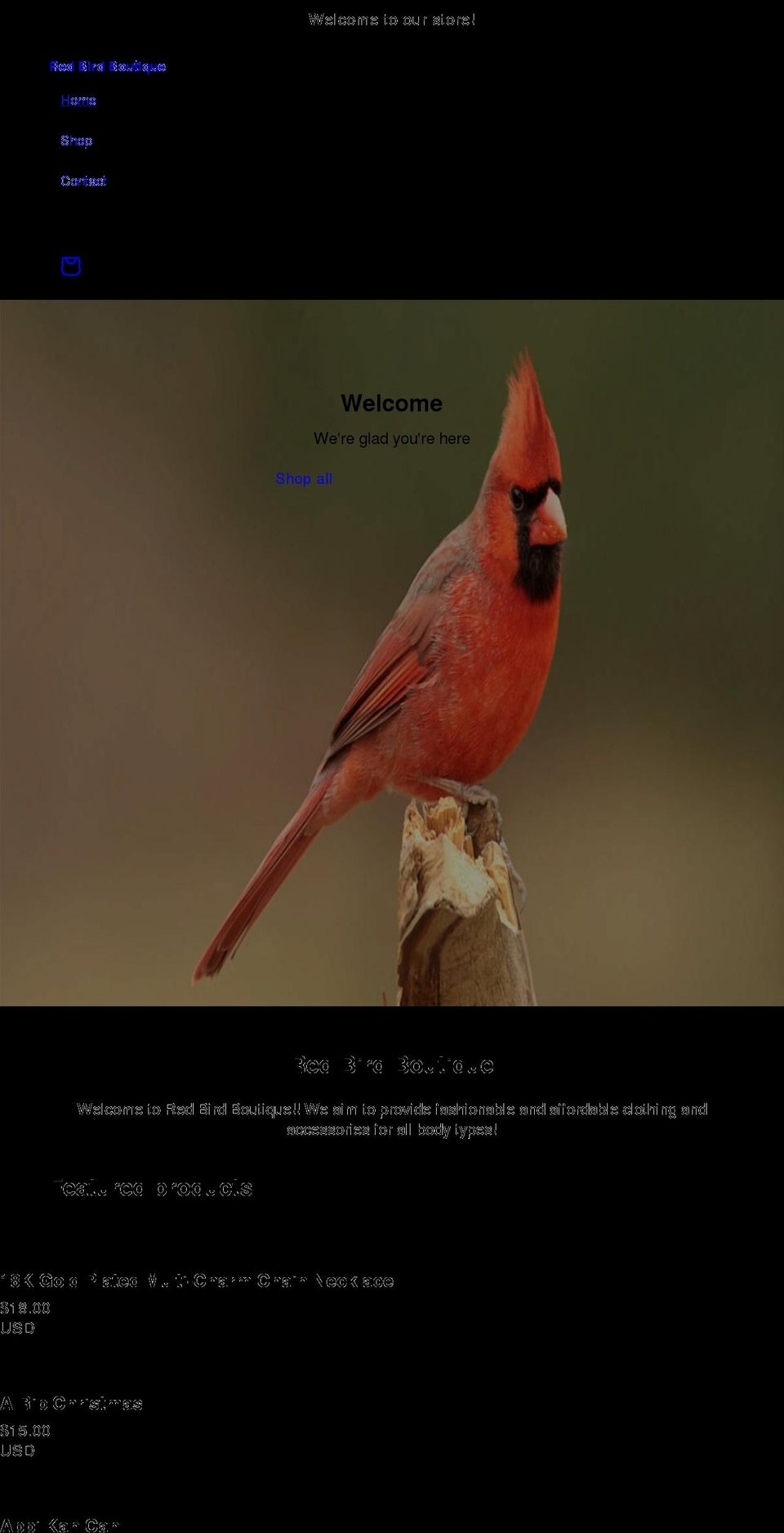 redbird.boutique shopify website screenshot