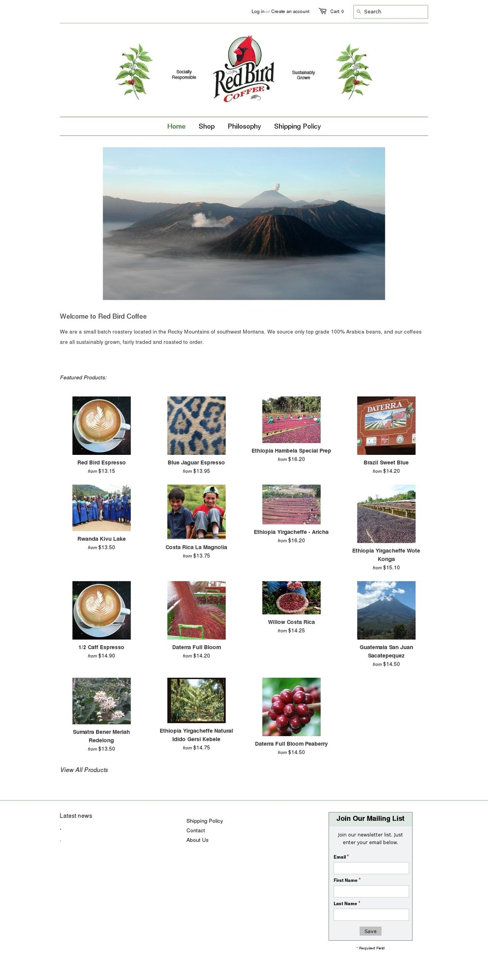 redbirdcoffee.com shopify website screenshot