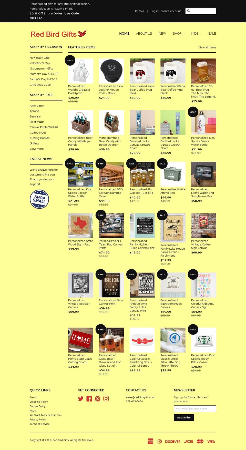 redbirdgifts.com shopify website screenshot