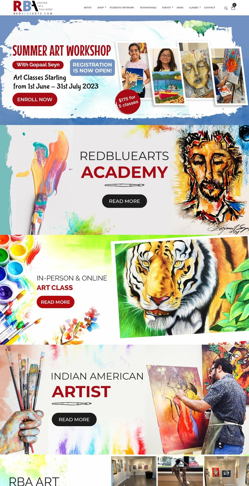 redbluearts.com shopify website screenshot