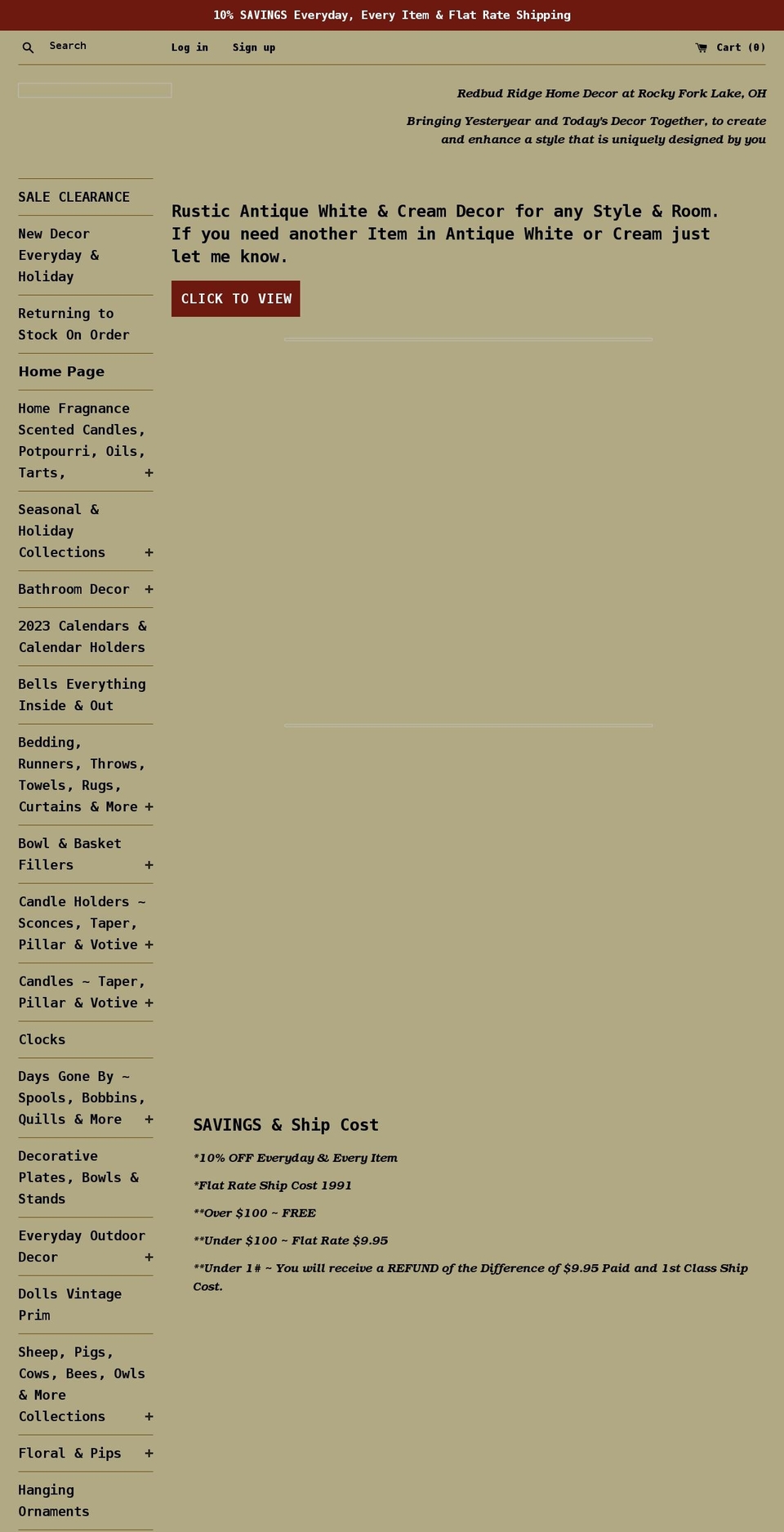 redbudridgeprimitives.com shopify website screenshot