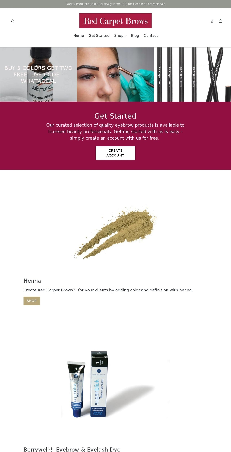 redcarpetbrows.com — Shopify storefront screenshot