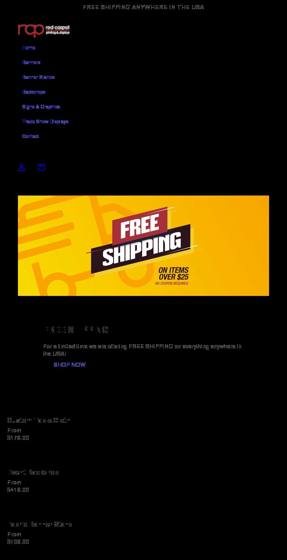 redcarpetdisplays.com shopify website screenshot