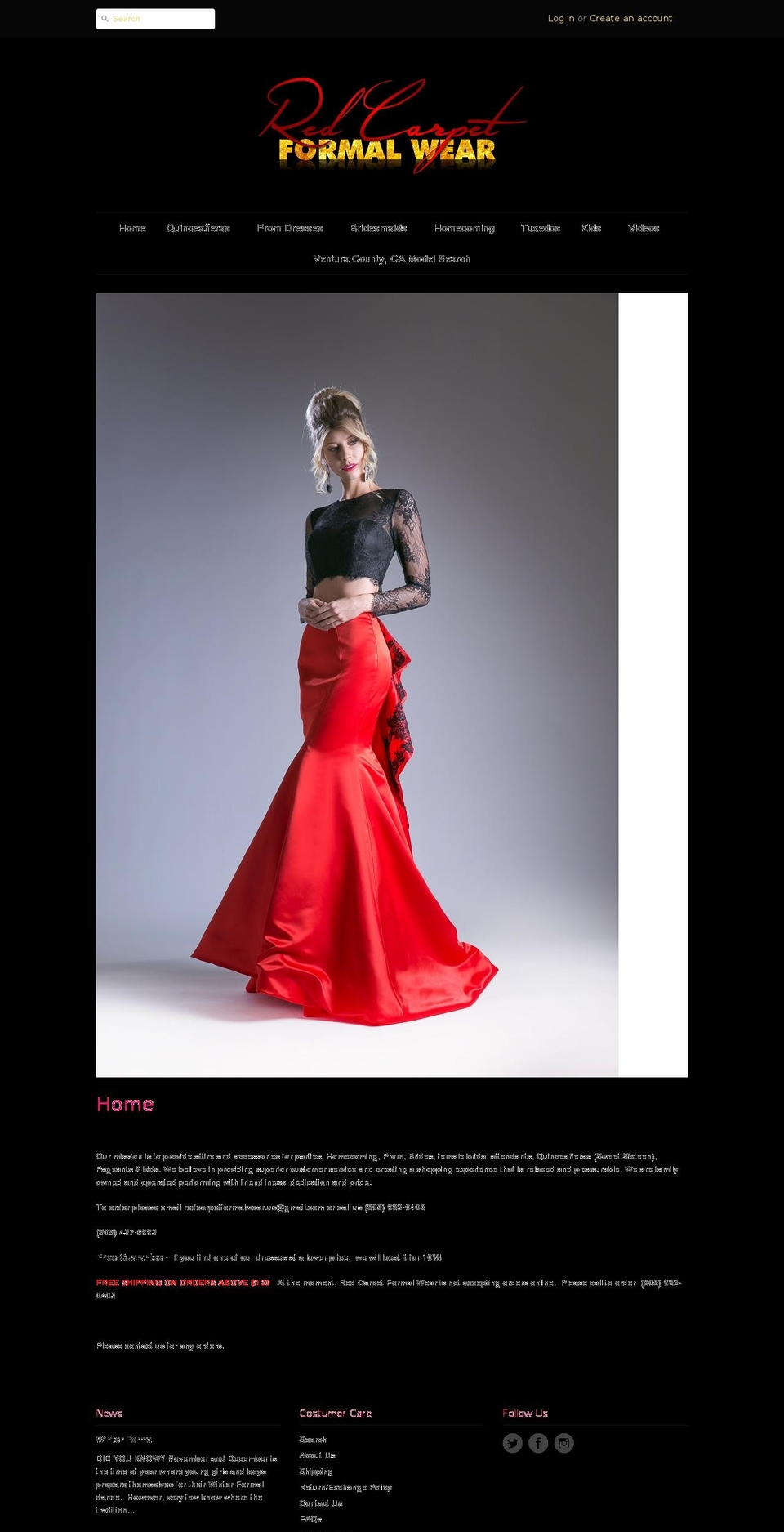 redcarpetformalwear.com shopify website screenshot