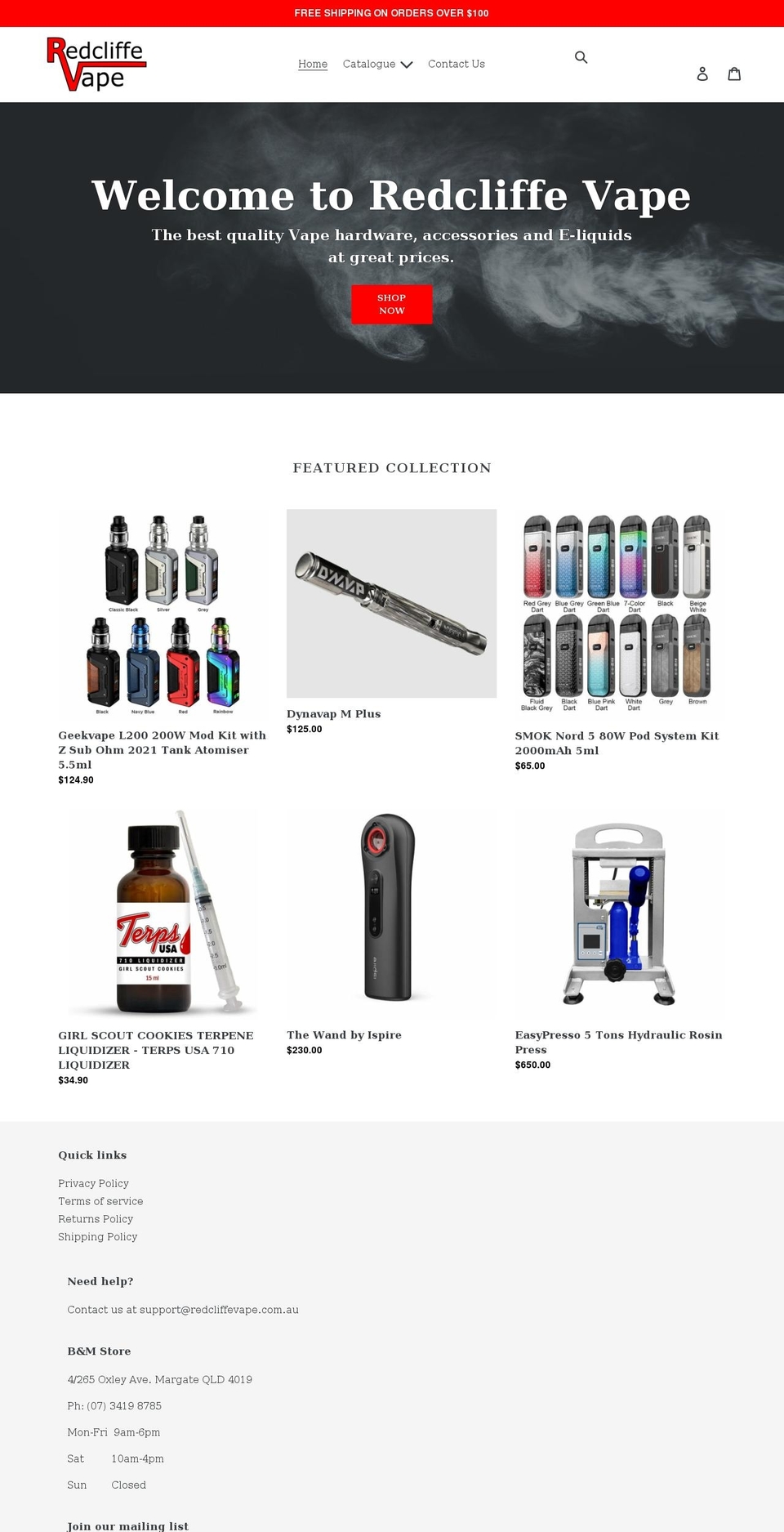 redcliffevape.com.au shopify website screenshot