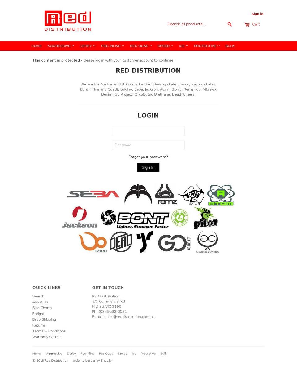 reddistribution.com.au shopify website screenshot