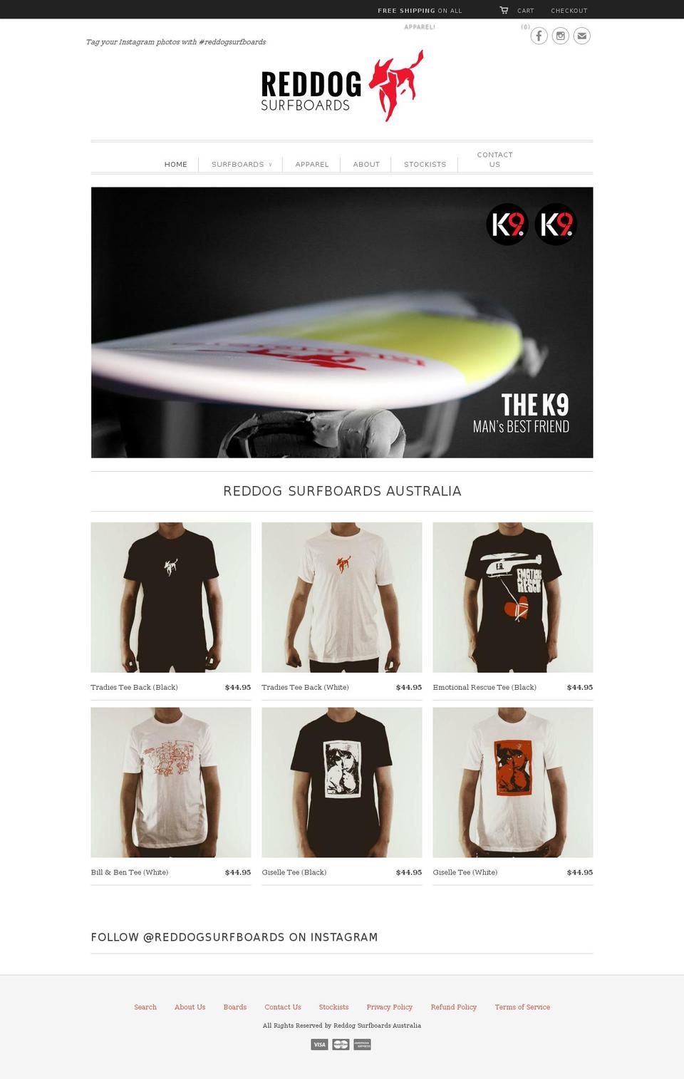 reddogsurfboards.com shopify website screenshot