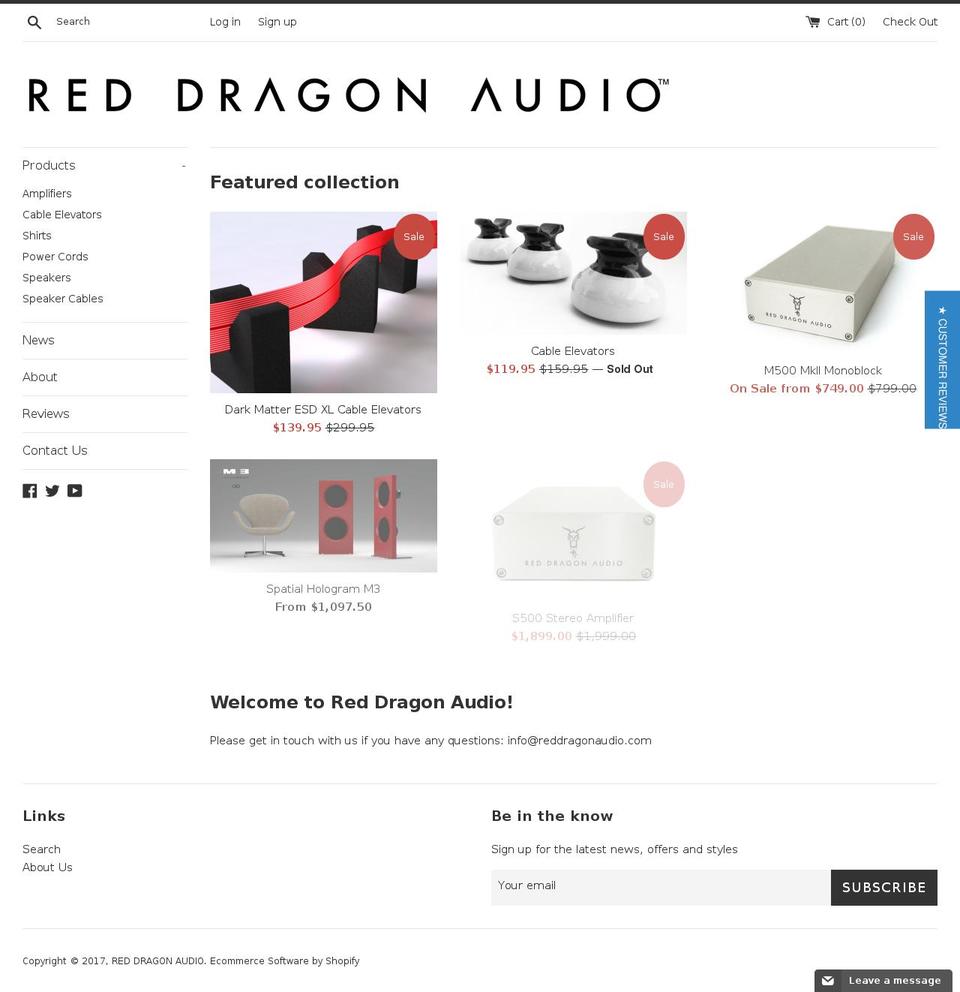 Simple Shopify theme site example reddragonaudio.com