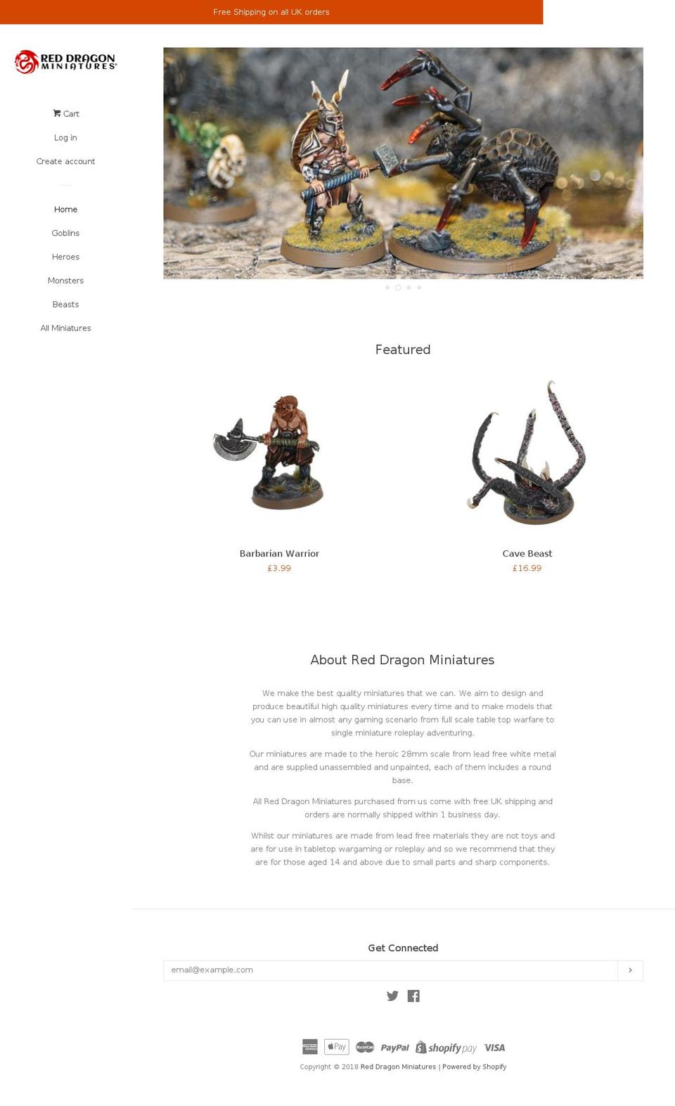 reddragonminiatures.com shopify website screenshot