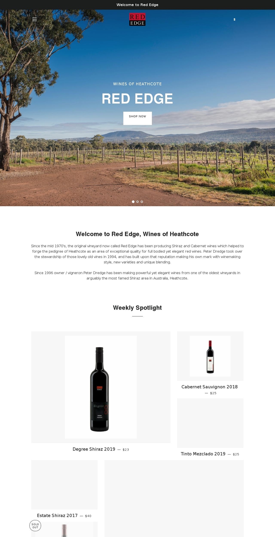 rededgewine.com.au shopify website screenshot