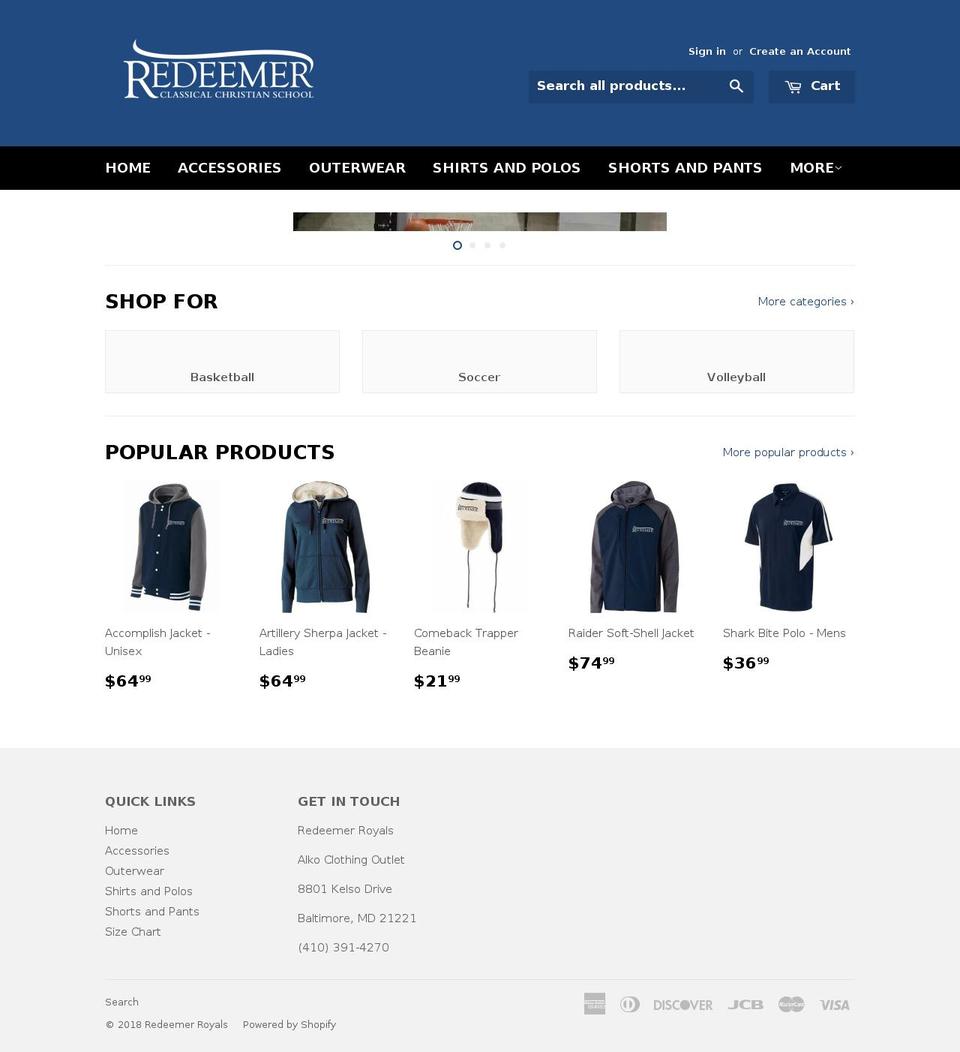 redeemerroyals.com — Shopify storefront screenshot