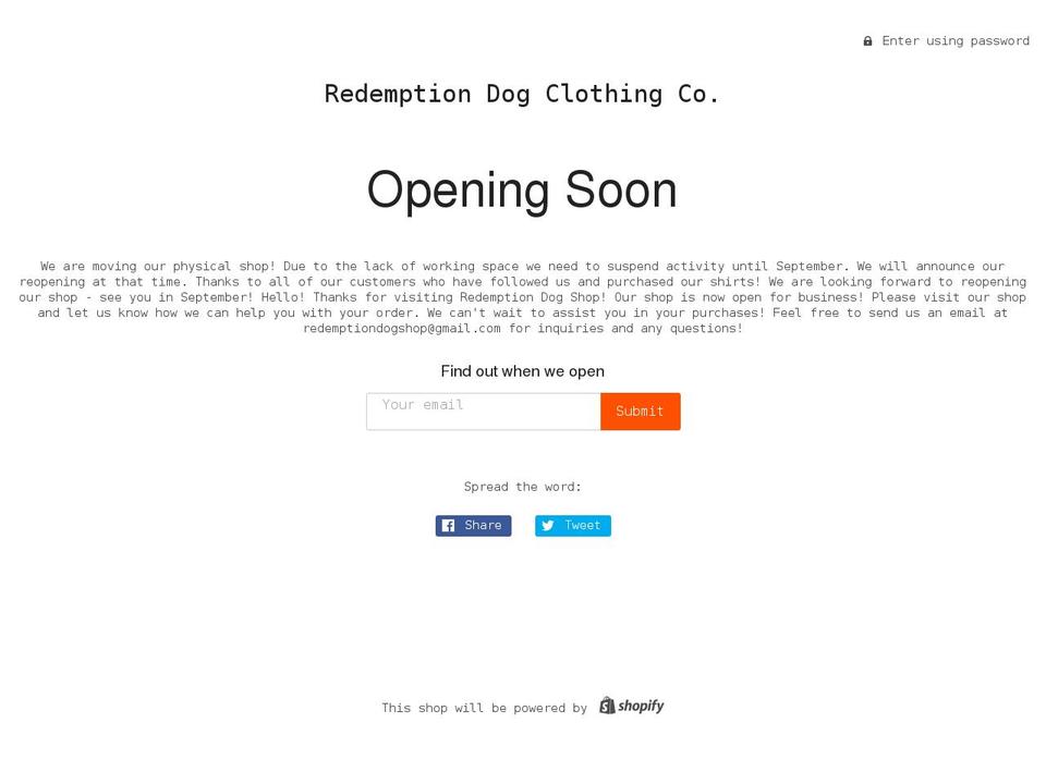 redemptiondog.com — Shopify storefront screenshot