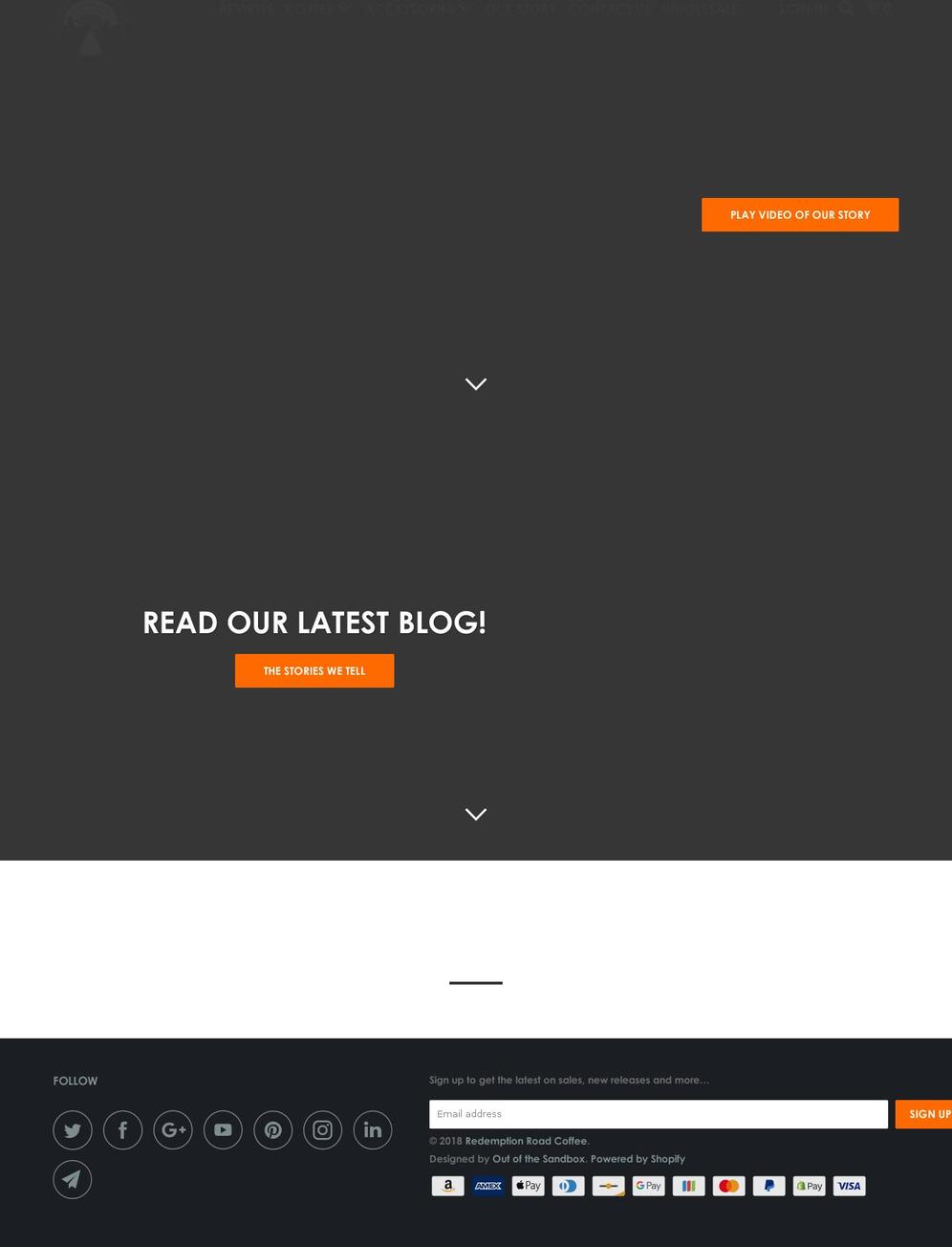 redemptionroadcoffee.org shopify website screenshot