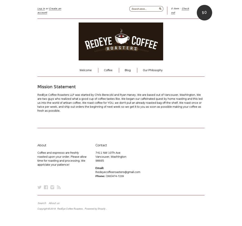redeyecoffeeroasters.com shopify website screenshot