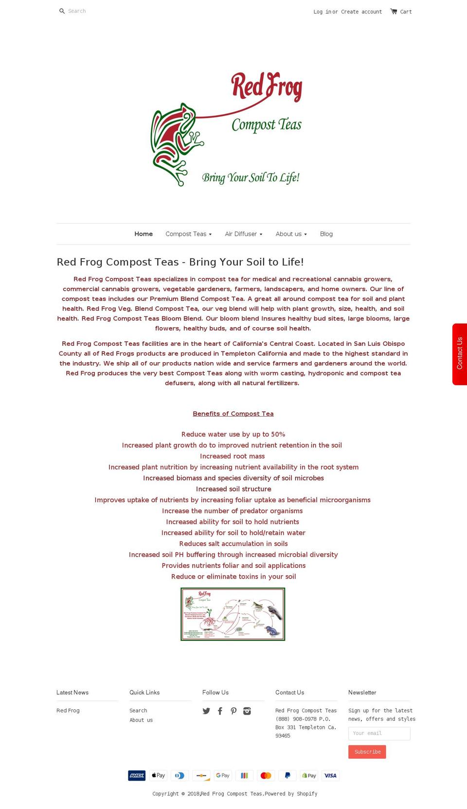 redfrogcompostteas.com shopify website screenshot