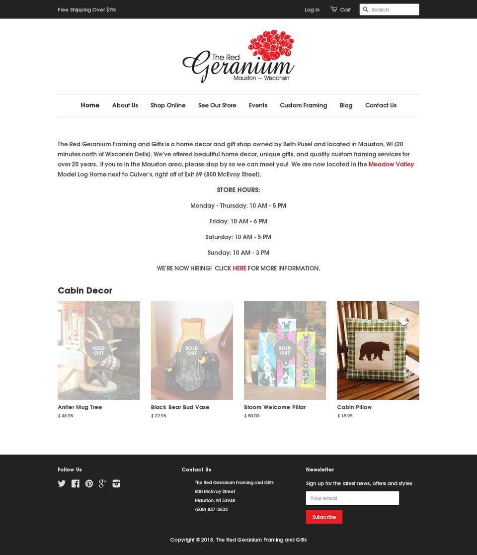 redgeraniumonline.com shopify website screenshot