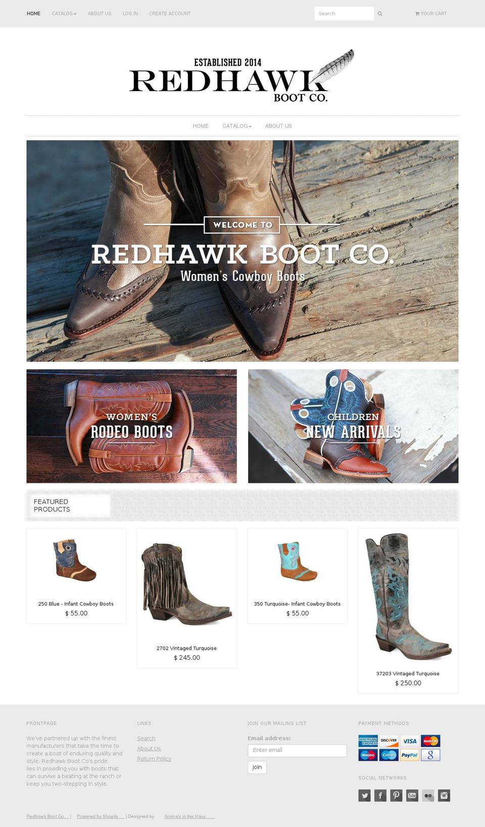 redhawkboots.com shopify website screenshot