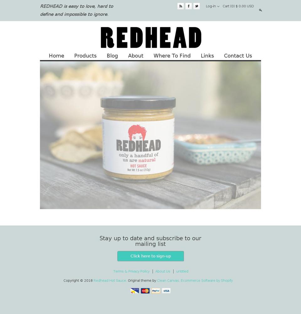 redheadhotsauce.com — Shopify storefront screenshot