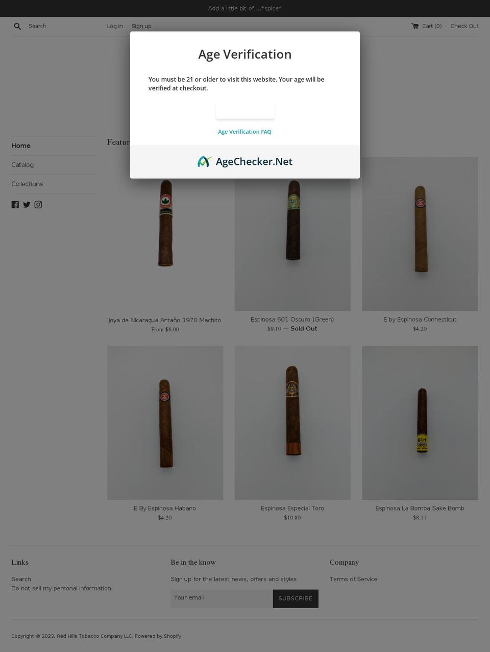 redhillstobacco.com — Shopify storefront screenshot