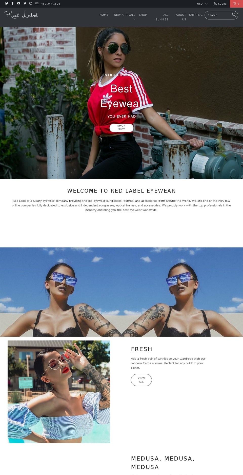 redlabelsunglasses.com — Shopify storefront screenshot