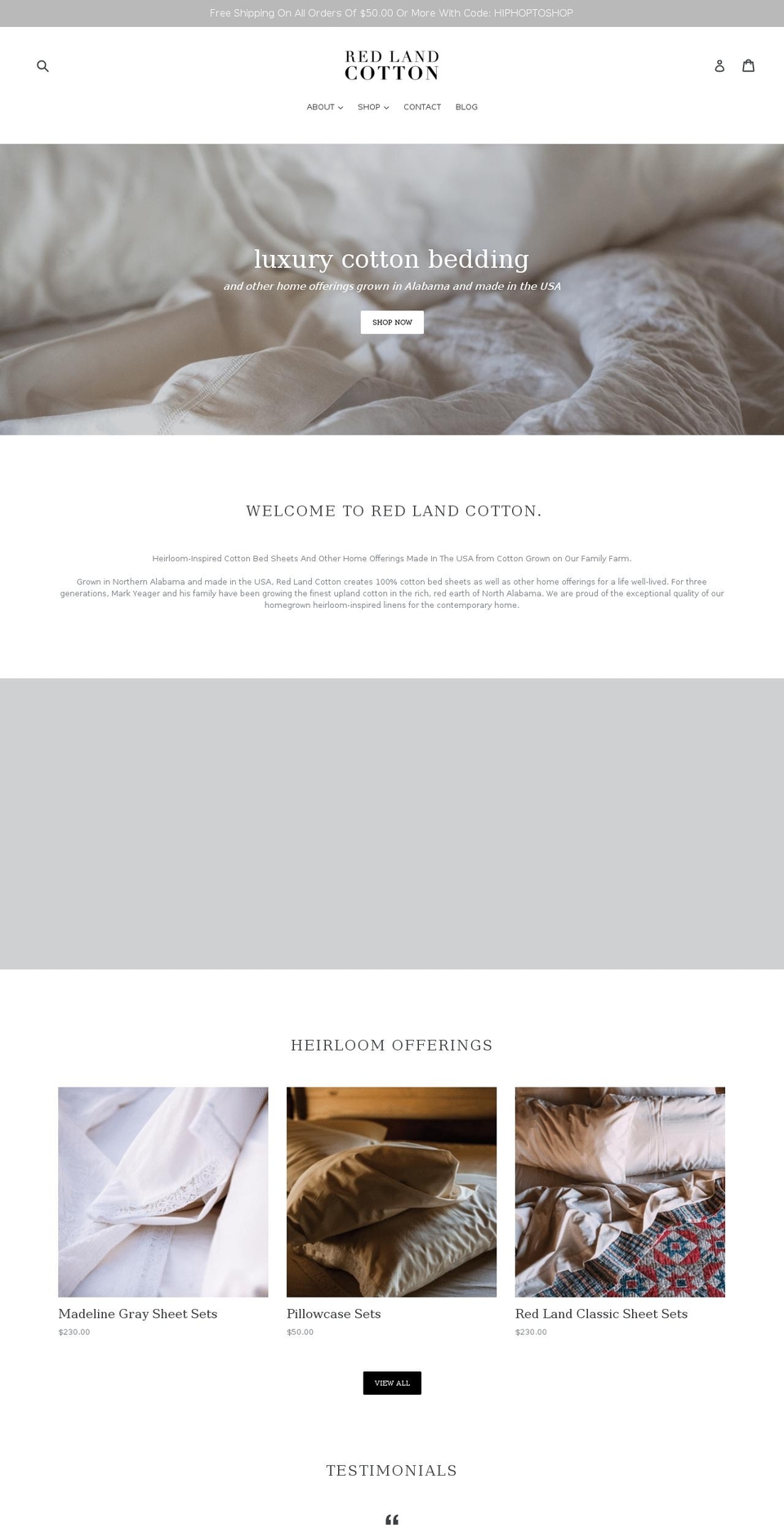 redlandcotton.com shopify website screenshot