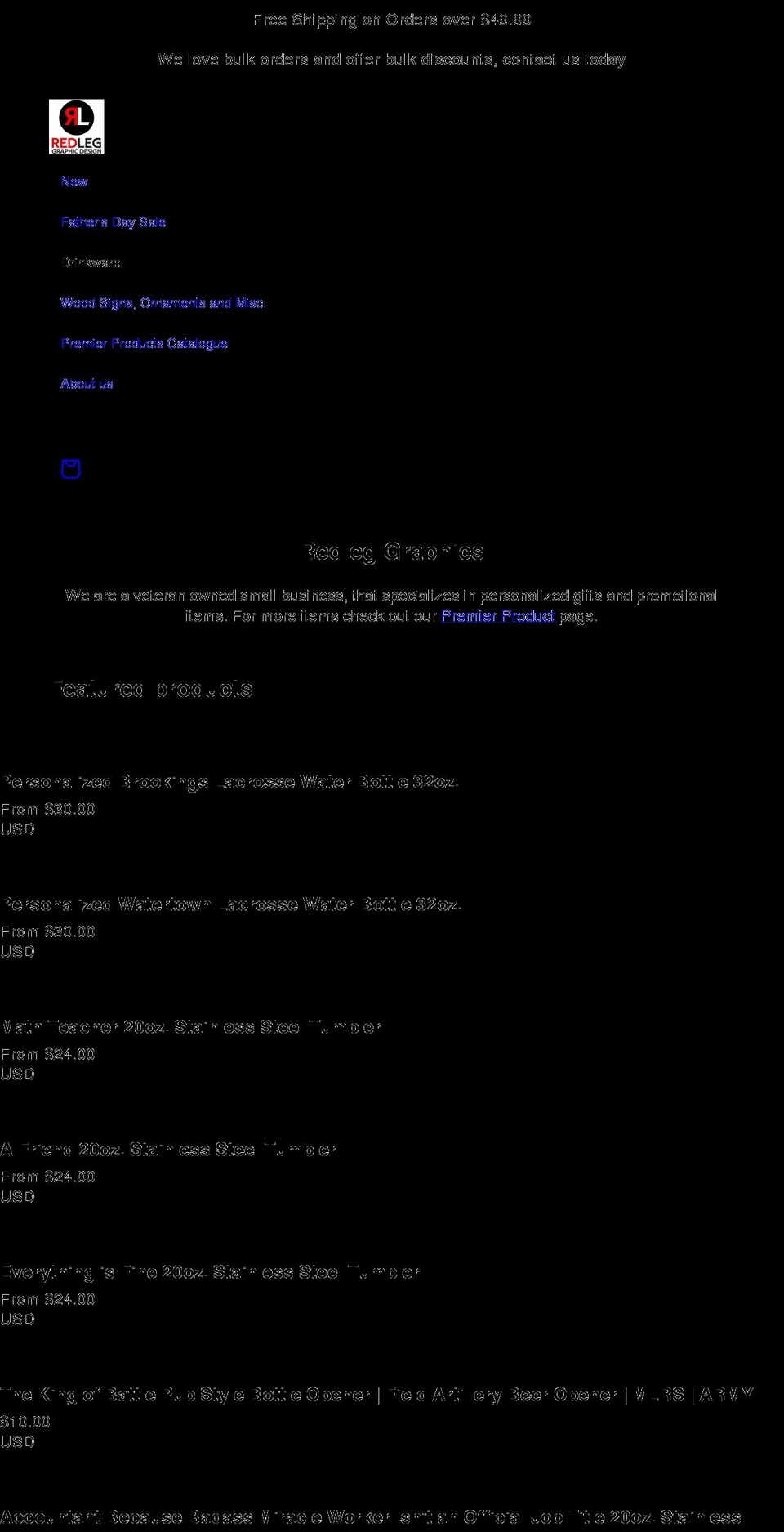 redleggraphics.com shopify website screenshot