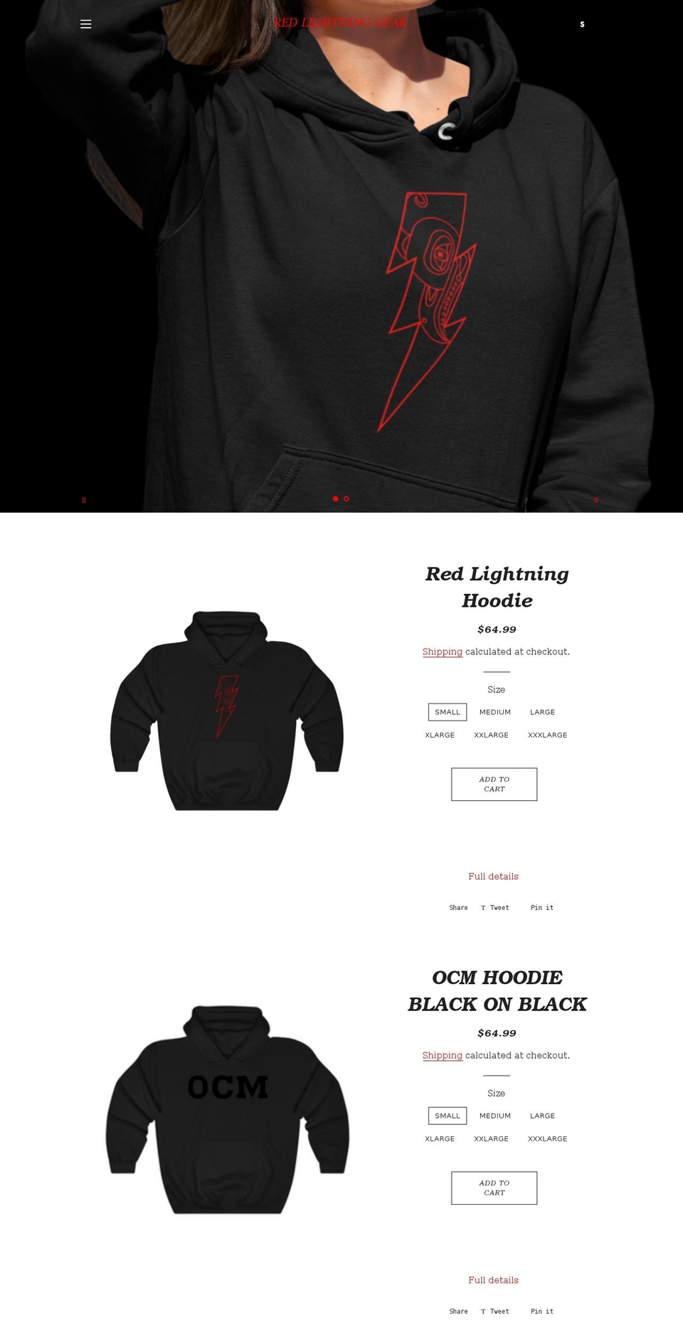 redlightninggear.com shopify website screenshot