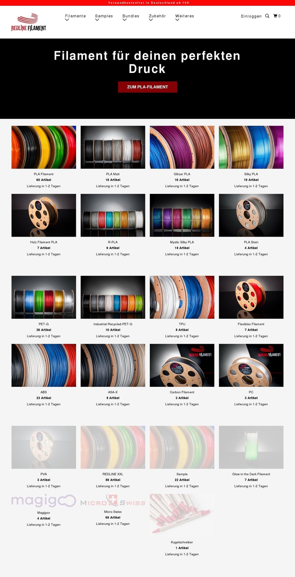 redline-filament.net shopify website screenshot