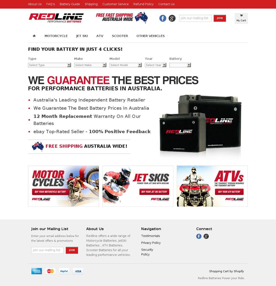 redlinebatteries.com.au shopify website screenshot